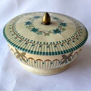 Vintage English Biscuit Tin Lidded Cookie Tin Lithograph Porcelain England Box